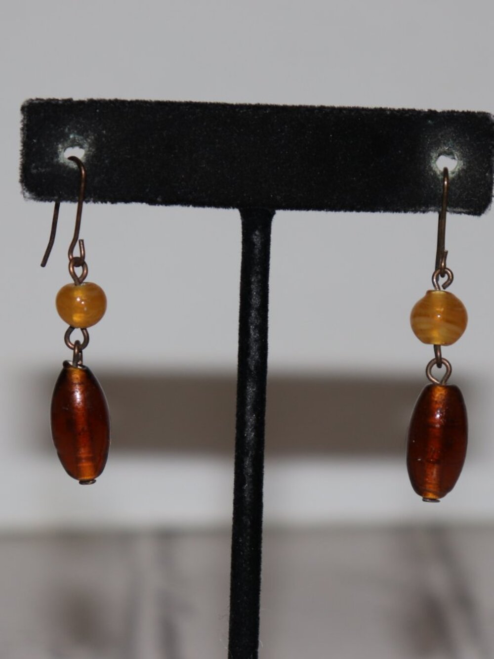 🤎✨ Bronze Glass Bead Dangle Earrings · 1.75"